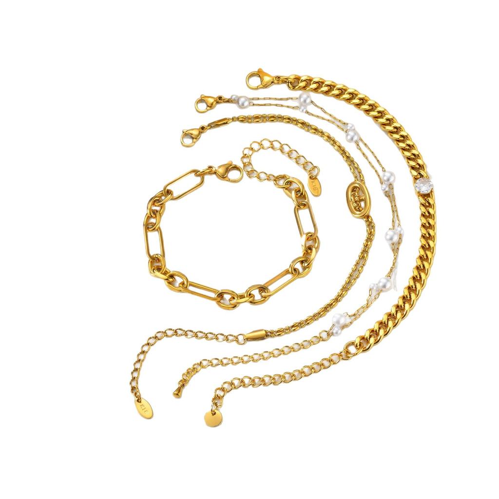 Wind Exquisite Women'S Stainless Steel Multi-Style Double-Layer Chain Bracelet Stackable Jewelry Br-2522