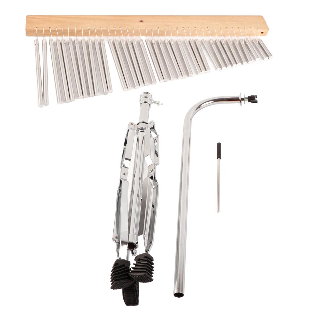Aluminum Alloy Wind Chime with Wood Base Silver Color and Tripod Stand 36 Tones Wind Bell