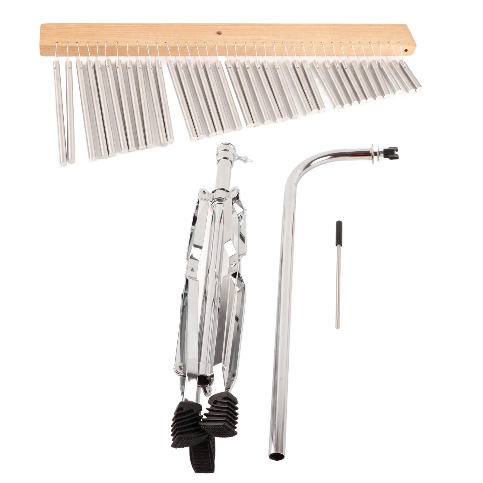 

Aluminum Alloy Wind Chime with Wood Base Silver Color and Tripod Stand 36 Tones Wind Bell