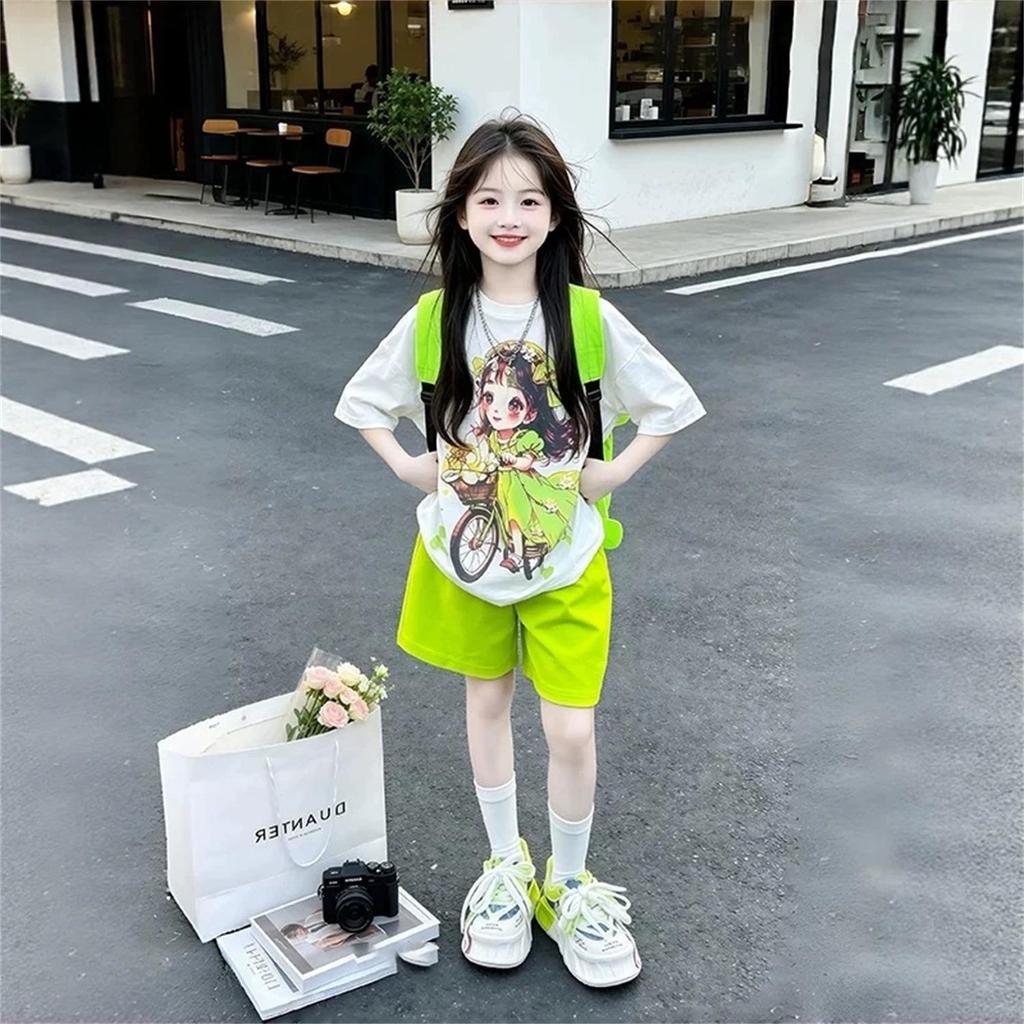 Kids' Summer Dopamine Set: Korean Style Casual Round Neck Tee & Thin Shorts Two-Piece