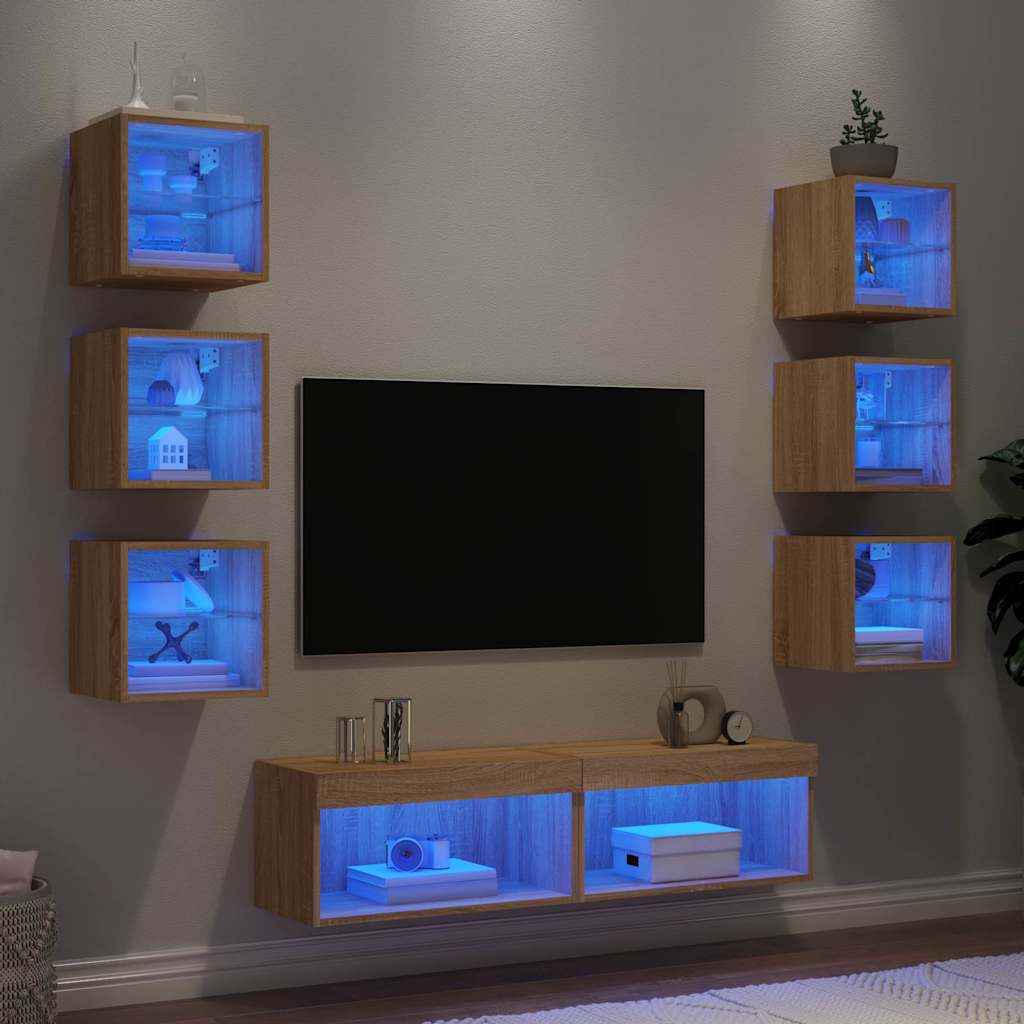 8-teiliges TV-Möbelset mit LED, Sonoma-Eiche