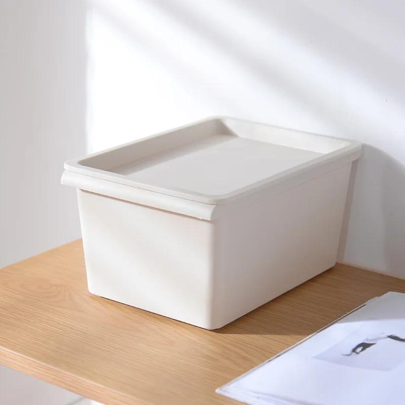 Desktop Plastic Storage Box with Lid Home Makeup Clothes Underwear Sundries Toy Cosmetics Storage Basket Kitchen Food Organizer