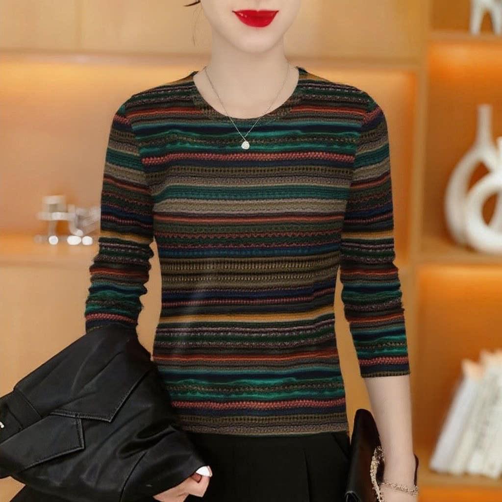Women s Slim-Fit Striped Long-Sleeve Base Layer Top - Age-Reducing & Tummy-Covering XL