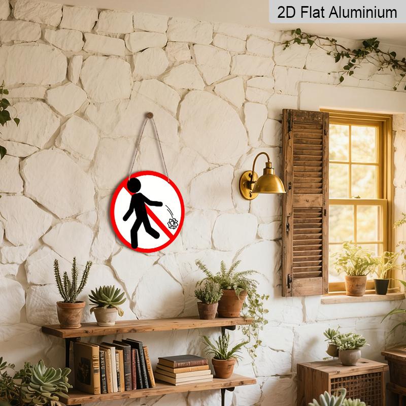 2D Flat, 1pc Round Aluminum "No Littering" Sign, Red & White Prohibition Metal Wall Art, Anti-Litter Symbol Design, Waterproof & Durable, Easy To