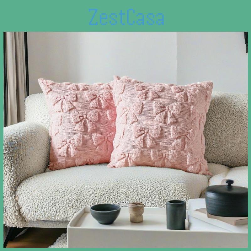 Plush Bow Throw Pillow Cover 45x45in Modern Minimalist Living Room Home Decor