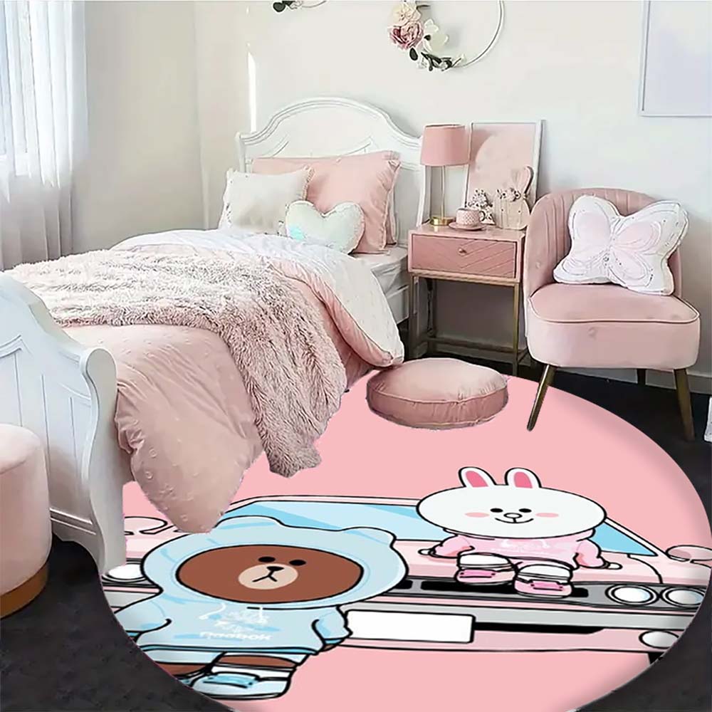 Line Friends Brown Sally Round Rug Cute Cartoon Pattern Circular Carpet Soft Anti-Slip Mat for Kids Room Playroom