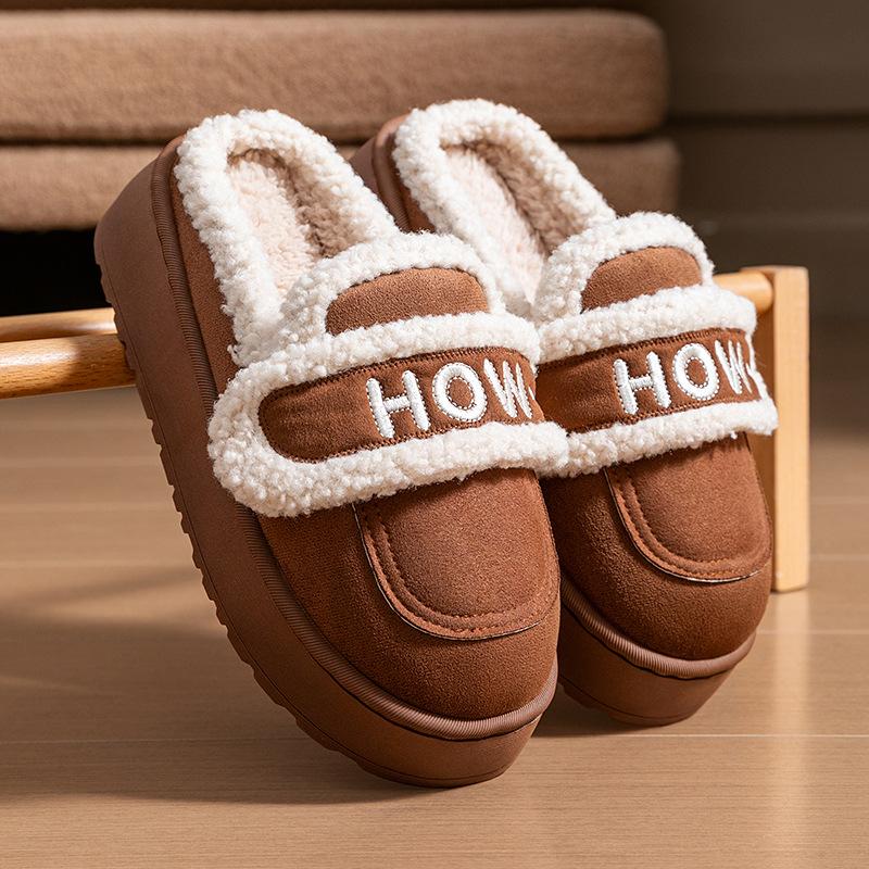 

Autumn and winter outer wear thick-soled fluffy slippers women s velvet warm bag head cotton slippers new 40-41