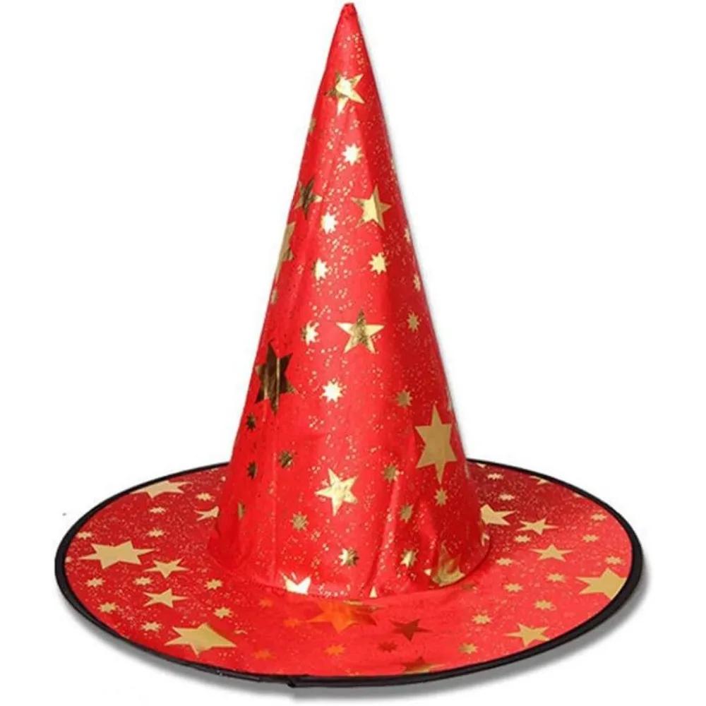 

Шляпа на Хэллоуин, шляпа ведьмы, реквизит для вечеринки на фестивале привидений, черная шляпа с пятиконечной звездой для детей и взрослых, остроконечная шляпа фокусника красный
