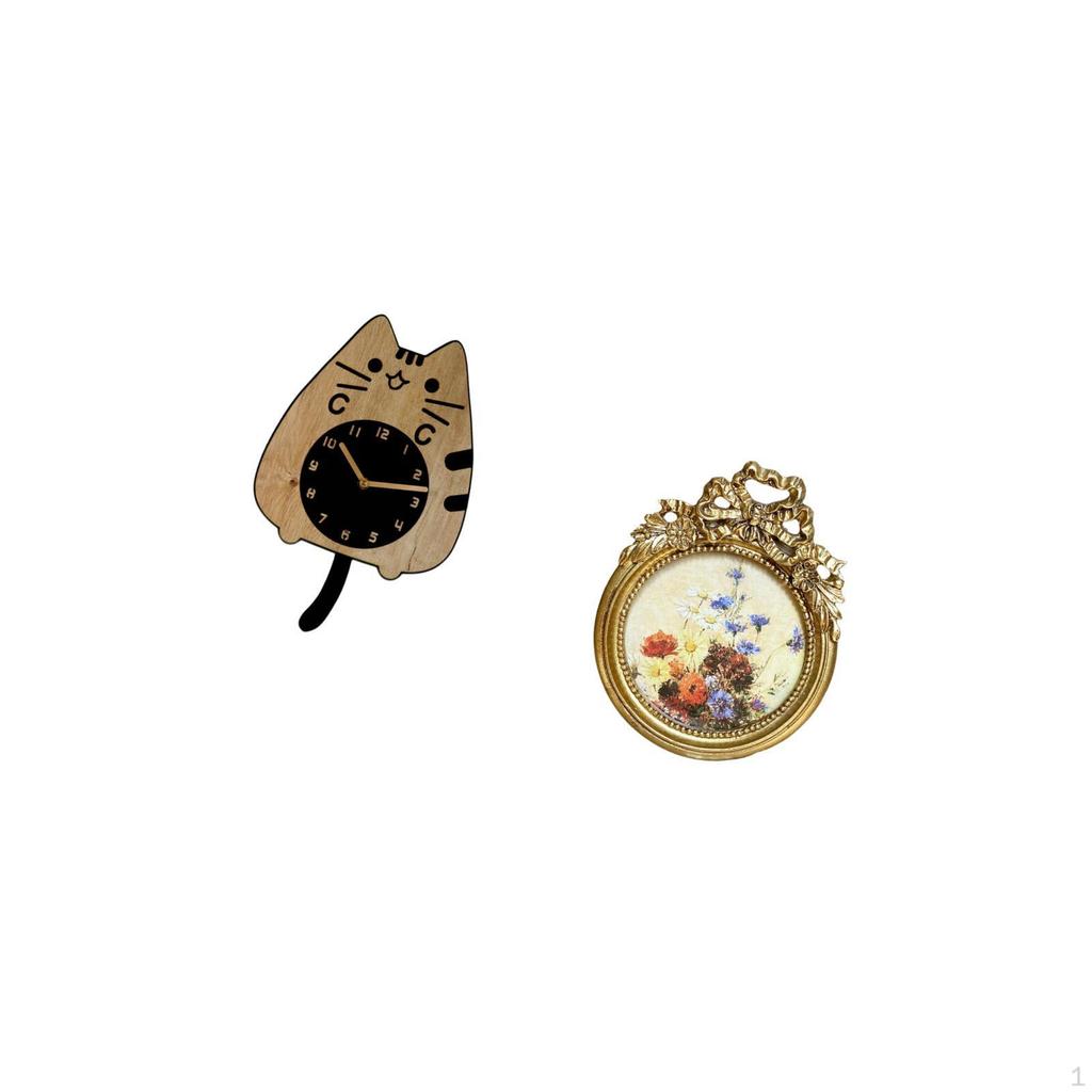 Antique Cat Wall Clock Vintage Picture Frame Cute Silent Ornate European Hanging Decoration for