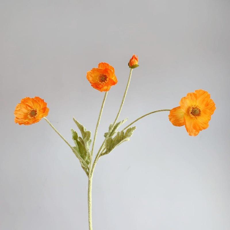 Silk Poppy Flower Flocking Simulation with 4 Heads for Decorative Photography