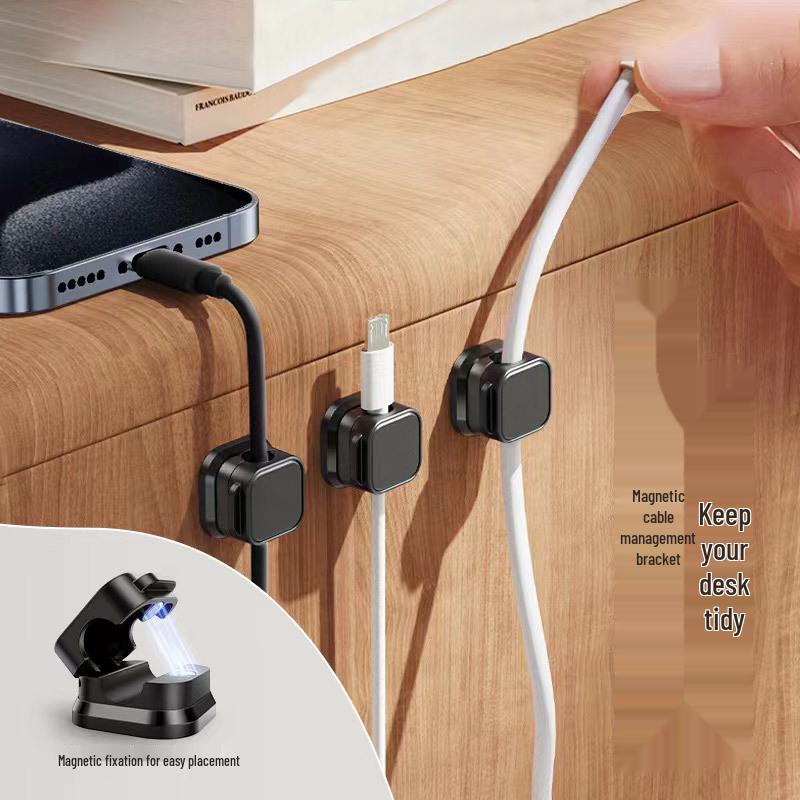 Magnetic Cable Organizer for Desktop and Car - Mobile Charging Cable Clip and Storage Fixture