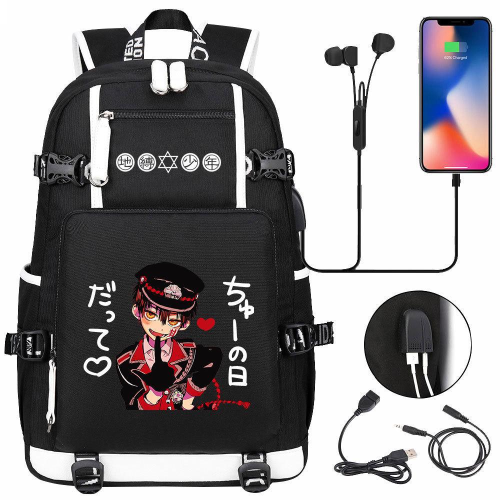 Anime Cloud Print USB Backpack for Teens Students Casual Large Capacity Travel Daypack