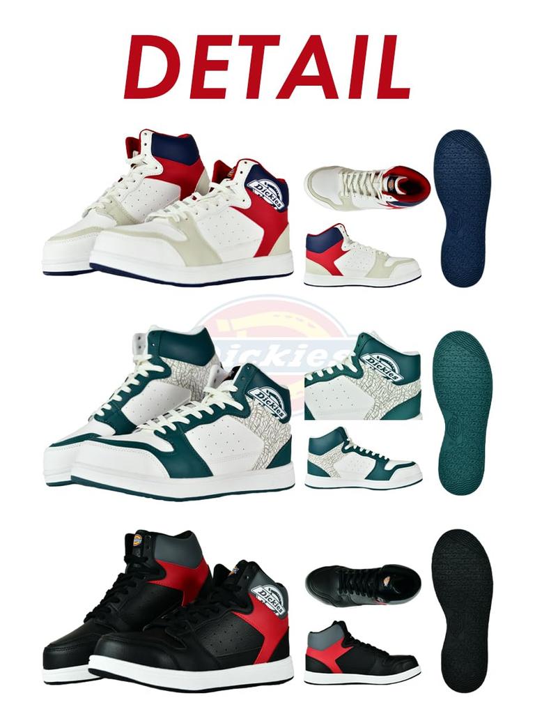 Dickies Safety Steel Toe Size D-3318 Men's Mid-Cut Sneakers, Lightweight, Shock-Absorbing, Cap, Oil-Resistant Sole, Green, 26.5cm