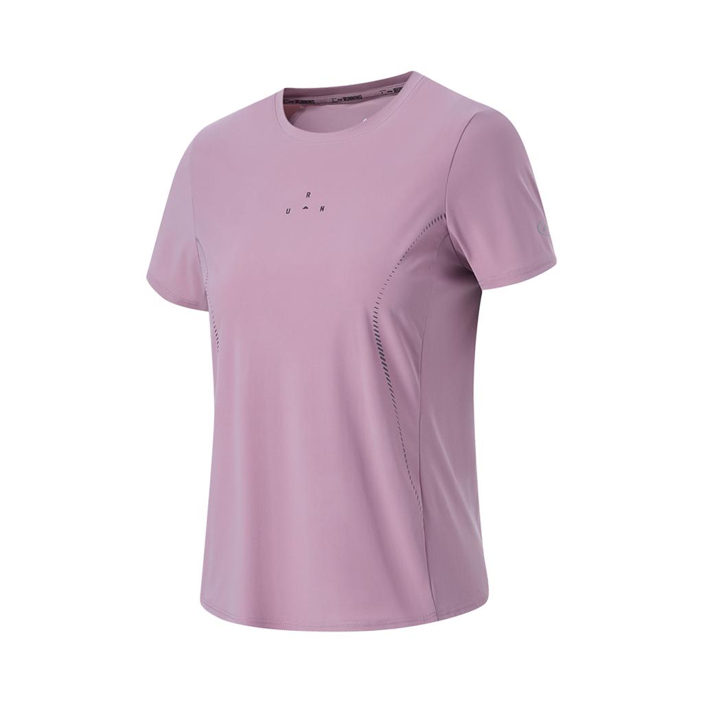 Li Ning Running Series Anti-Ultraviolet Ice Feel Comfortable Reflective Sports Short Sleeve T-Shirt Women Tops Crystal-Purple ATSU508-2