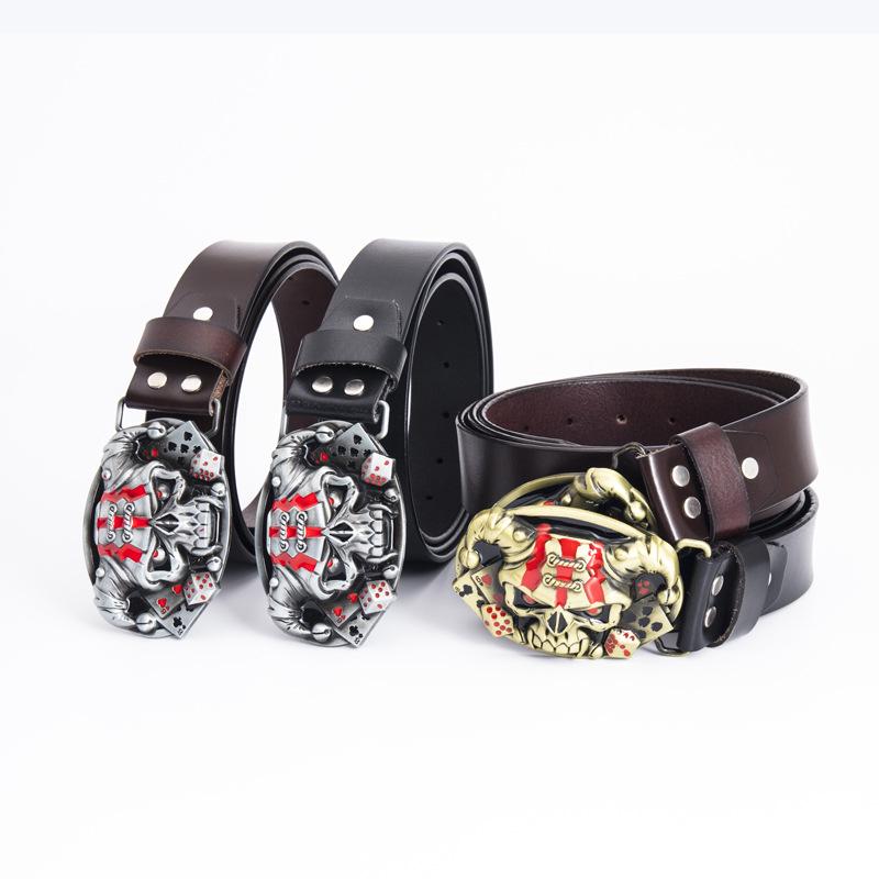 Cowhide Men's Belt - Personalized Barber Stylist Exclusive with Clown Skull Design