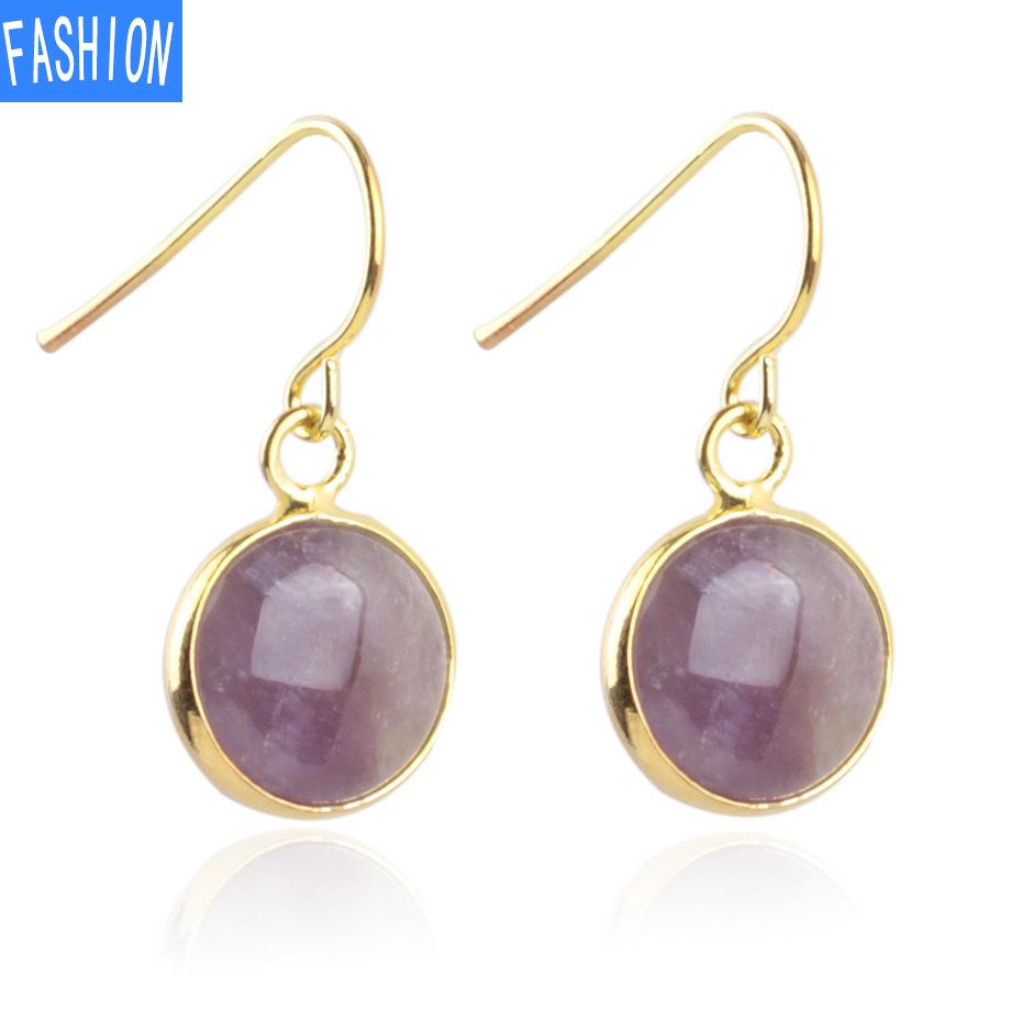 Creative Natural Convex Crystal Earrings Gold Plated Small European and American Personalized Earrings Fashion Amethyst Earrings