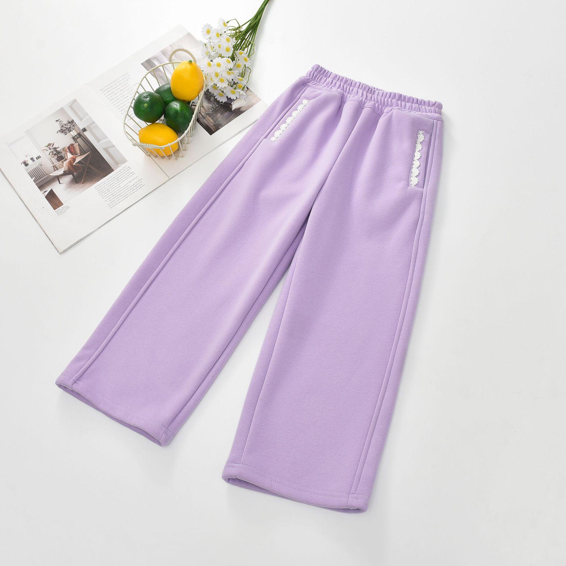

Girls Winter Fleece Pants with Lace Pockets - New Style, Warm and Cozy, One-Piece Design for Big Kids. 130cm