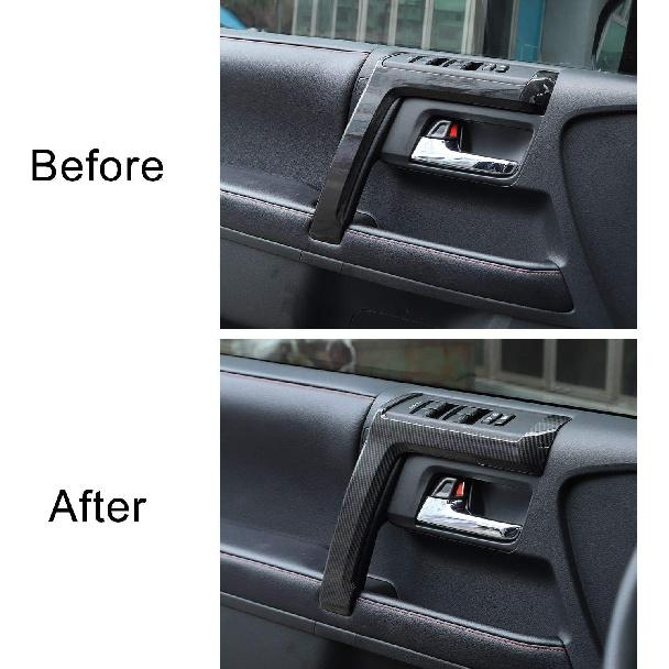 Voodonala for 4Runner Carbon Fiber Inner Door Handle Door Pull Cover Trim Cover Decoration Garnish for Toyota 4Runner Interior Accessories 2010-2025+