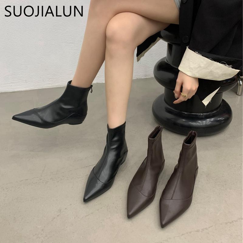 Fashion SUOJIALUN 2025 Winter New Women Ankle Boots Fashion Med Wedge Heel Ladies Casual Short Boot Shoes Soft Leather Martin-Boots