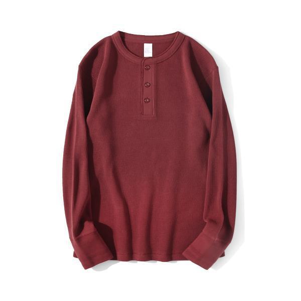 Męska koszulka z długim rękawem Henley Waflowy splot Ciężka Slim Fit Codzienna Vintage Wiosenna Warstwa bazowa Góra