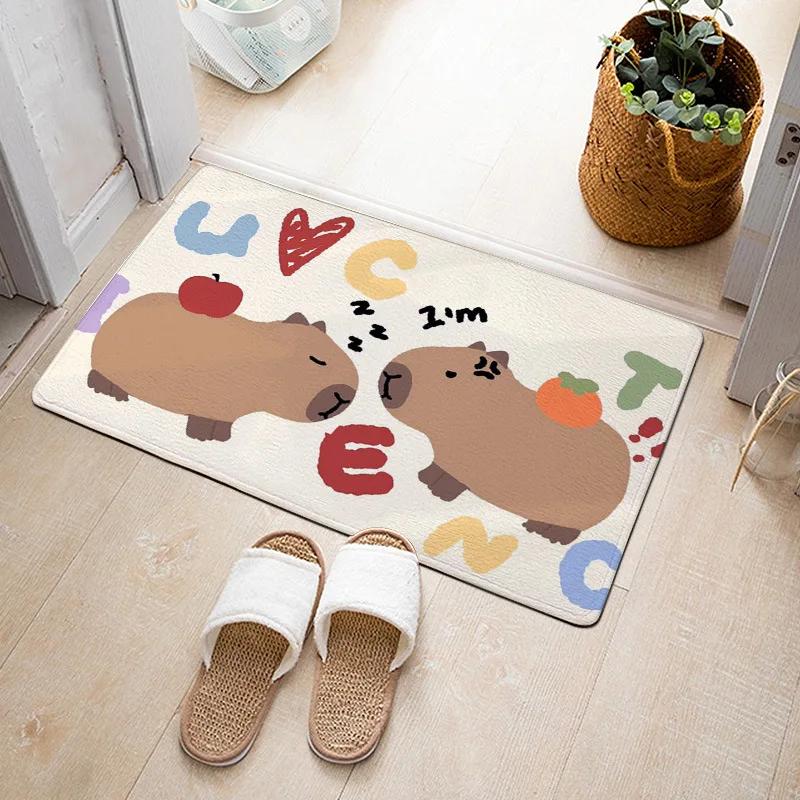 Cartoon Cute Capibala Floor Mat Household Short Pile Carpet Bathroom Non-slip Mat Capybara Animal Bedroom Mat