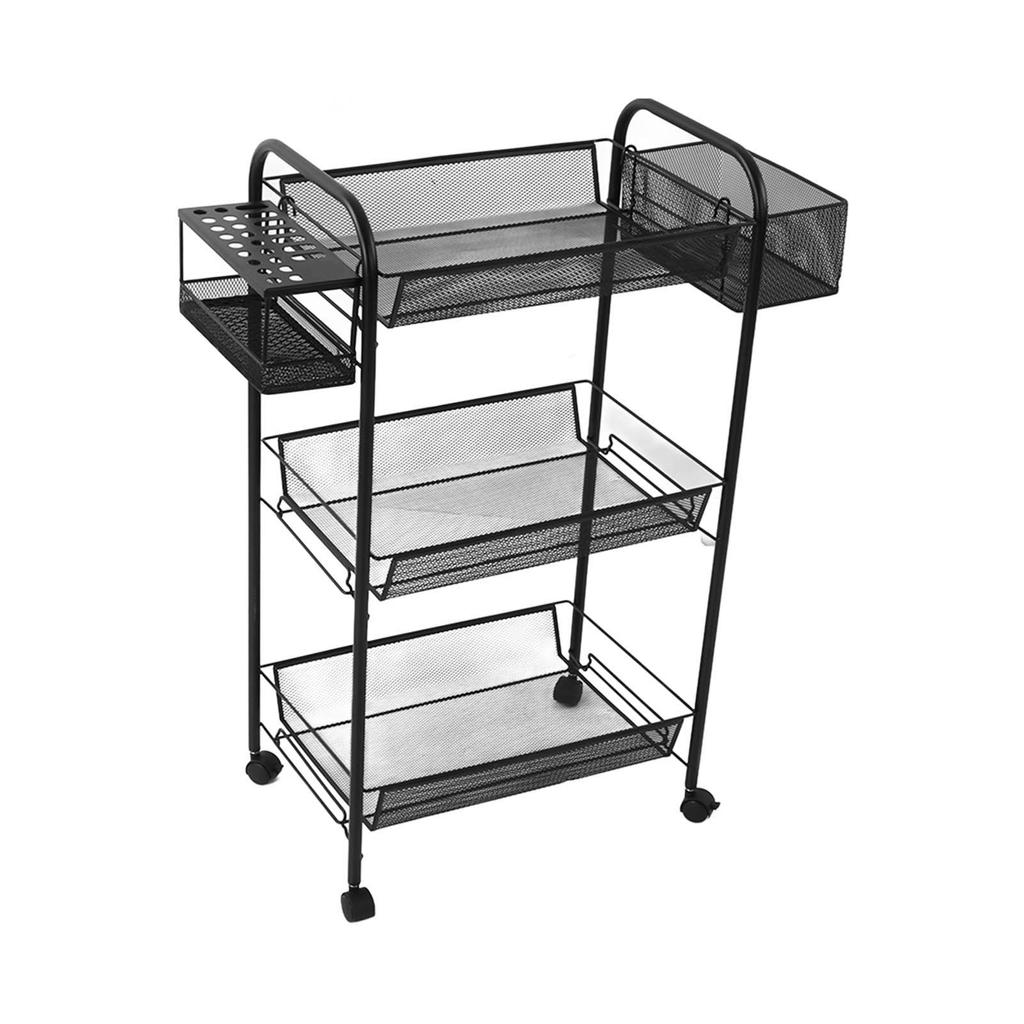 Metal Shelves Portable 3 Layers Black Pantry Organizer Bottom Pulley Storage Equipment for Bedroom