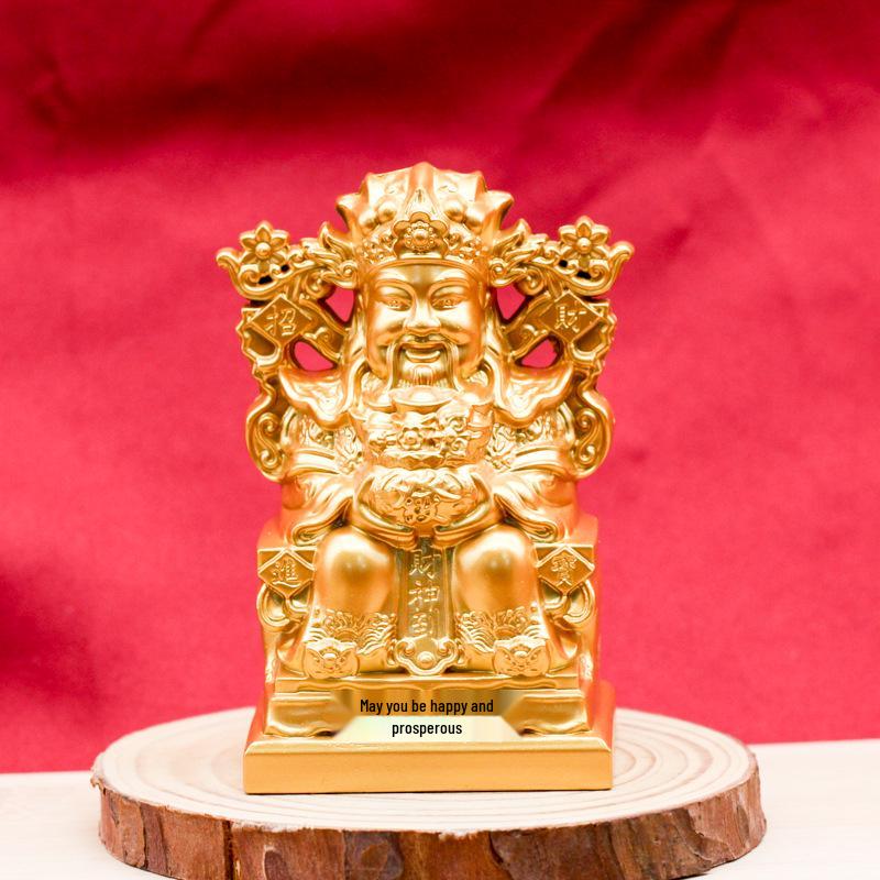 Wealth God Sitting Statue with Fú Character and Treasure Bowl - New Year Ornament for Home or Company
