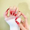 Handmade Rhinestone Wine Red Gradient Press-on Nails – High-End, Long Ladder Style, Full of Aura.