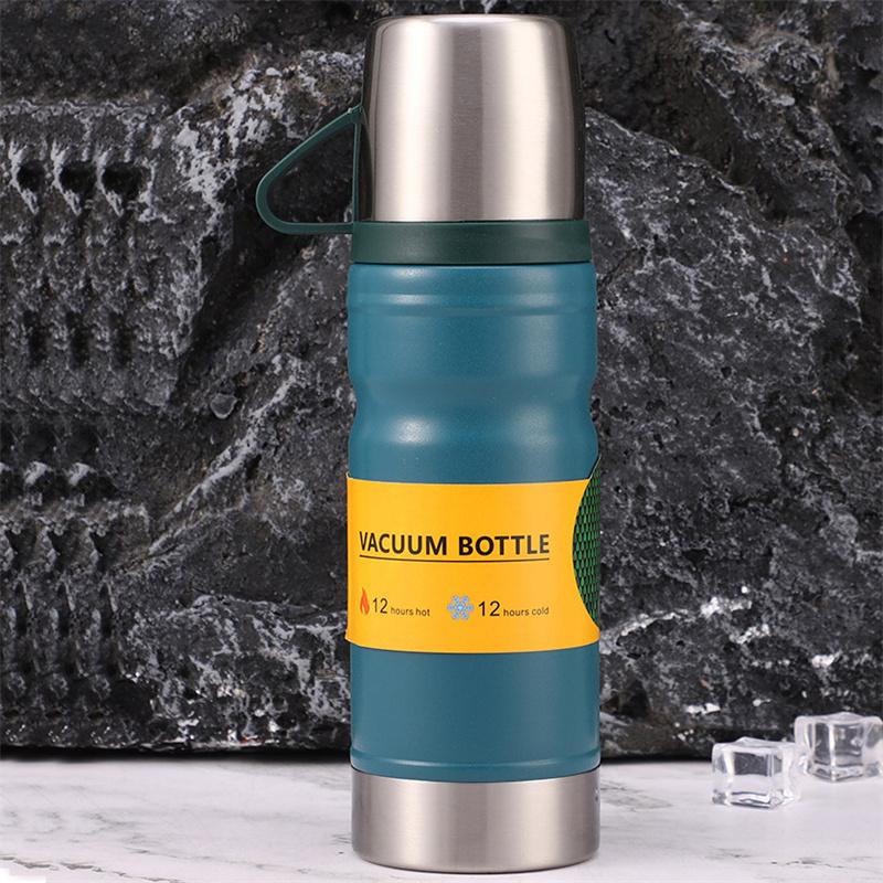 

680ML Stainless Steel Vacuum Flask Gift Set 1pcs Bullet Thermos 3pcs Cups Travel Hot Water Thermal Insulation Cup Coffee Tumbler 680ml синий