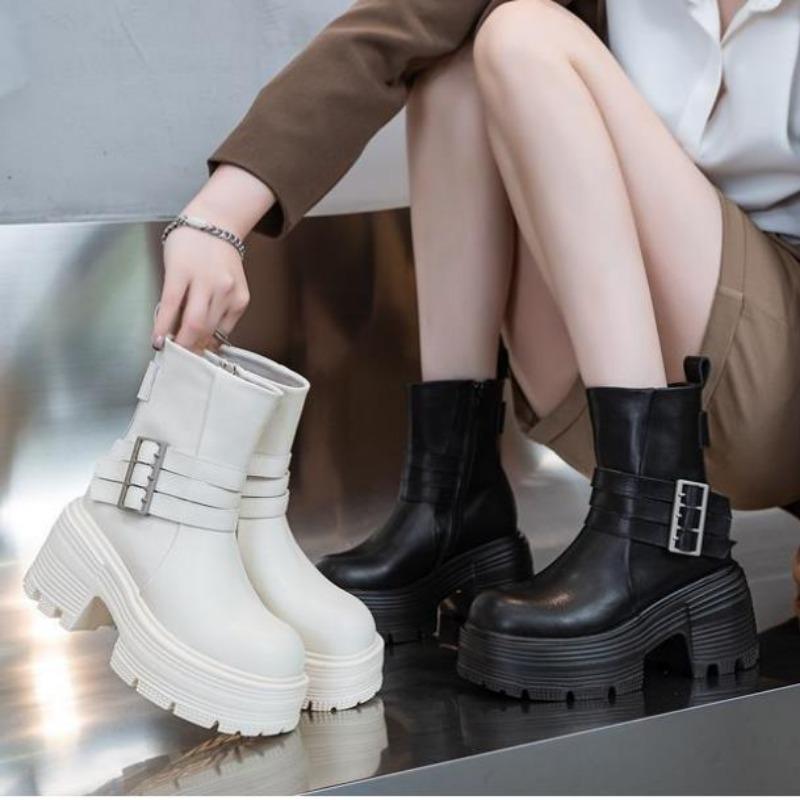 Fashion 9cm Microfiber Genuine Leather Platform Wedge Fashion Autumn Wniter British Boots ZIP Women Boots Ankle Spring Knee High Shoes