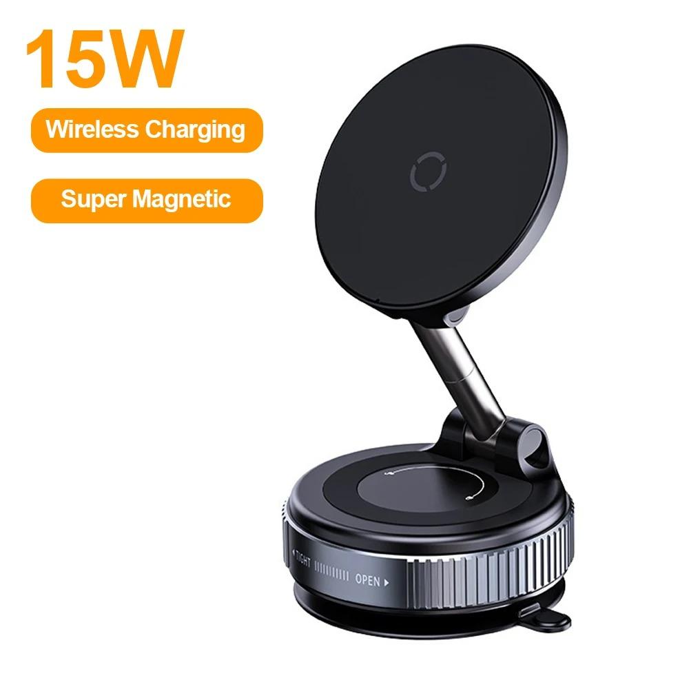 15W Wireless Charging Magnetic Vacuum Car Phone Holder Foldable Design 360 Degree Rotation For Car Desk Bathroom Phone Holder