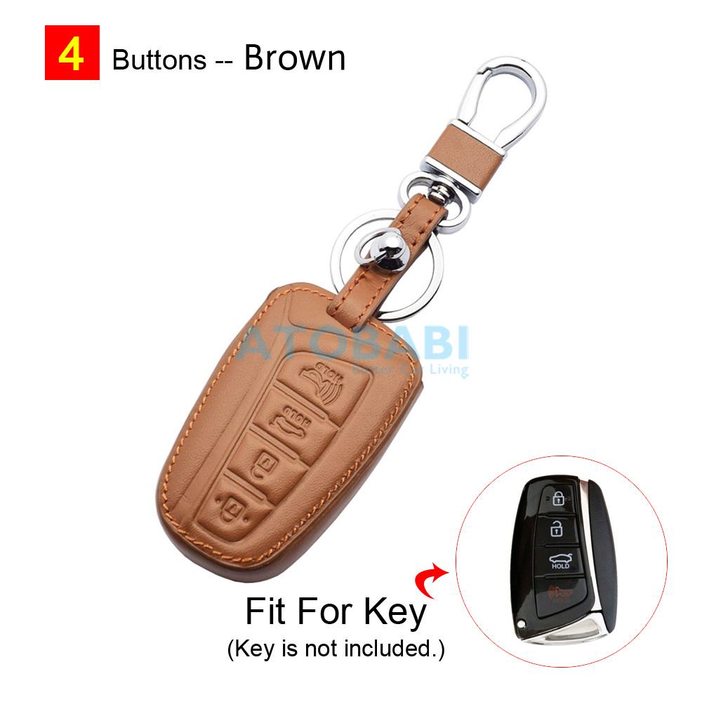 Leather Car Key Cover Bag For Hyundai Santa Fe Sport Equus Genesis Sedan Azera Grandeur Remote Fobs Shell Case Auto Accessories