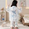100% Cotton Girls Pajama Set Long Sleeve Cartoon Print Sleepwear Open Front Robe Style Fall
