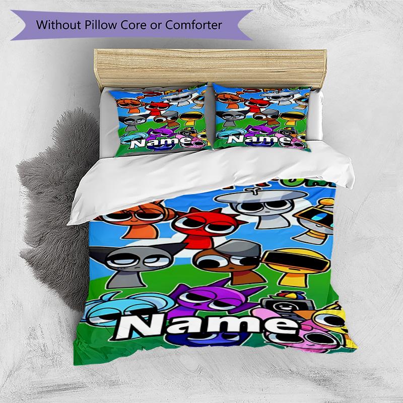 3pcs Duvet Cover Set (1*Duvet Cover + 2*Pillowcase, Without Core), Custom Name Sprunki Game Pattern Bedding Set, Home Bedroom Decor Gift