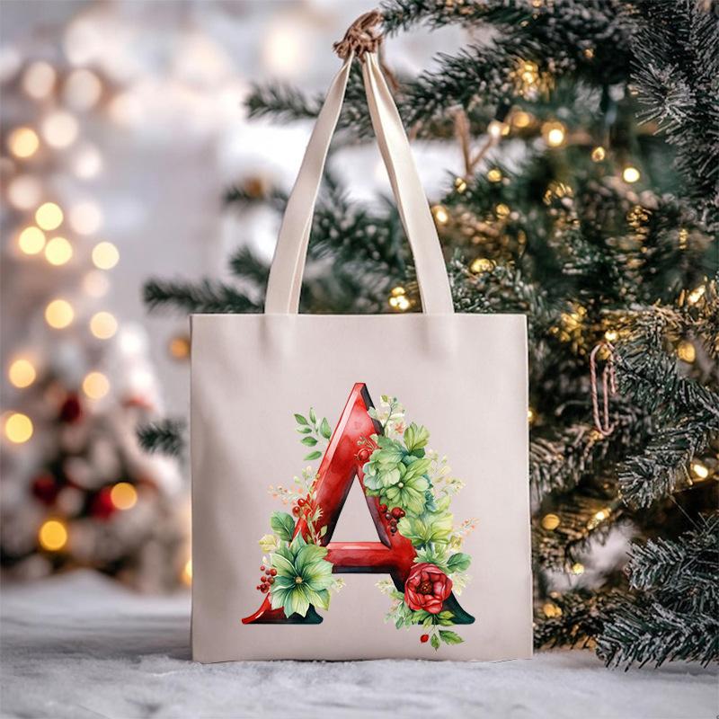 Christmas letter flower print niche trend tote bag shoulder bag