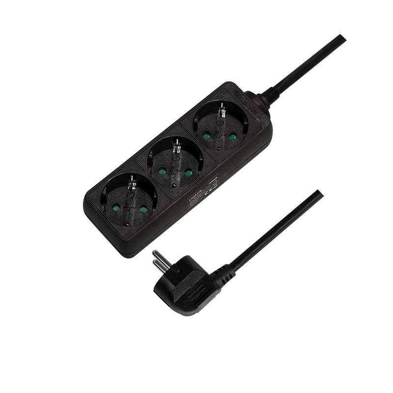 Logilink CEE7/3 Power Strip, 3x Grounded Socket, 1.5 M, 3500W, Black