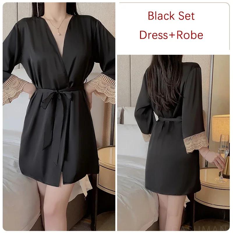 Pajama Set Women's Sexy Pajamas Satin Soft Backless Suspender Dress with Bra Pajama Set Women