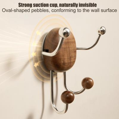 Rustic Suction Cup Hook 4 Hooks Wall Mounted Organizer Hanger Wooden Hanger with Stainless Steel Hooks for Home Entryway Bedroom
