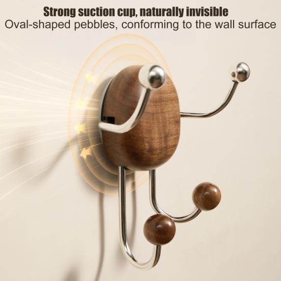 Rustikaler Saugnapfhaken 4 Haken Wandmontierter Organizer Kleiderbügel Holz-Kleiderbügel mit Edelstahlhaken für Eingangsbereich Schlafzimmer zu Hause