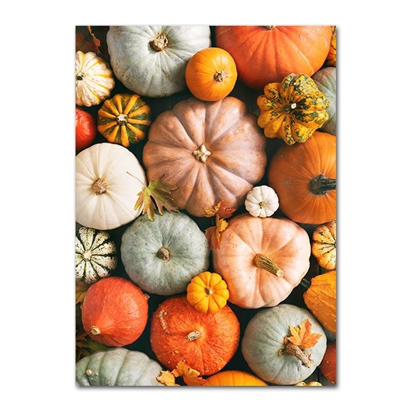 Autumn Scenery Canvas Poster Yellow Leaves Fall View Wall Art Print Pumpkin Painting Halloween Picture Living Room Home Decor