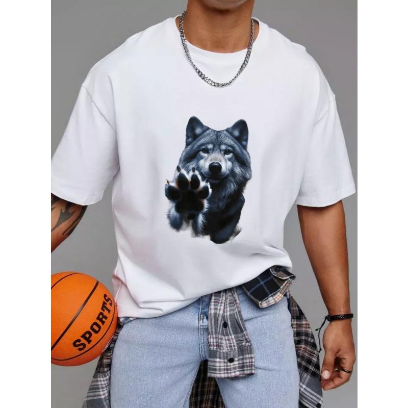 Wolf Graphic T Shirt White Wolf Paw Print Design for Casual Wear