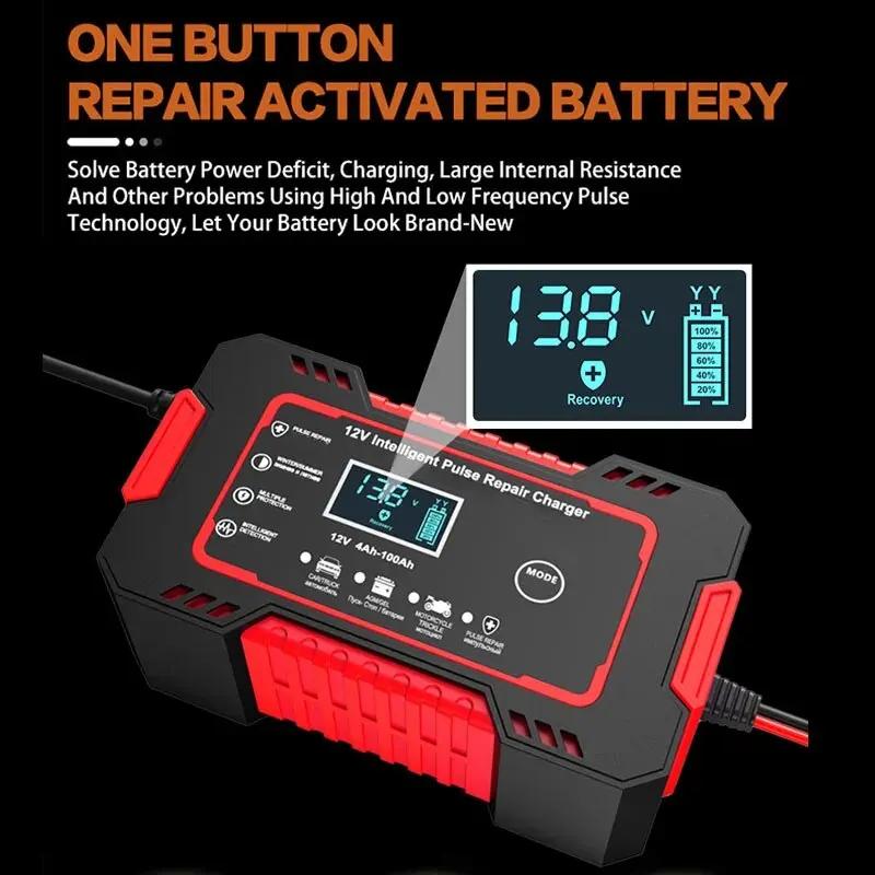 12V6A 1 Set Battery Charger for Car Motorcycle with Digital Display EU Plug Reverse Protection Suitable for Lead Acid Batteries