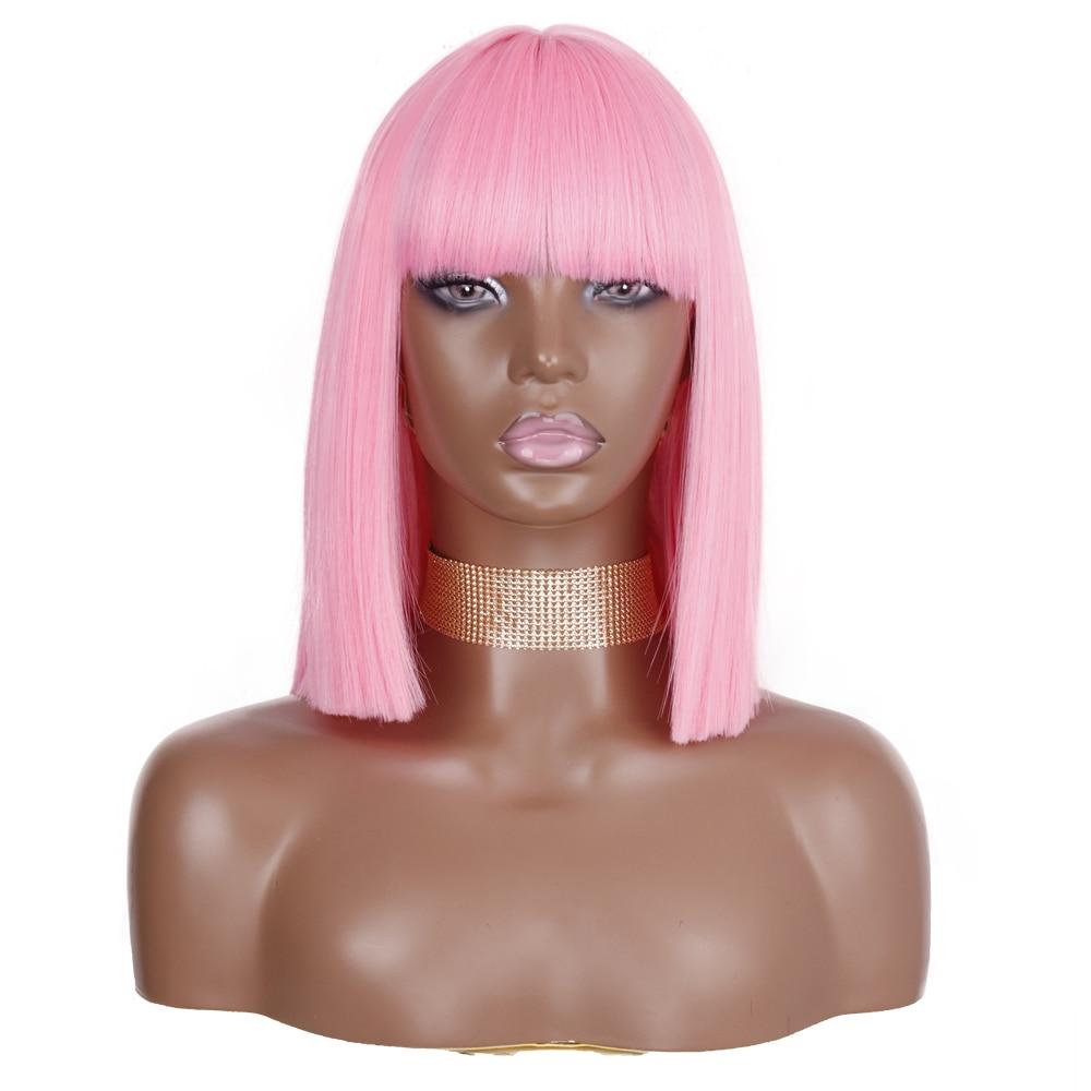 MISSQUEEN Orange kurze Bob-Perücke, gerade, Pony, synthetische Perücke, Schwarz, Rot, für Damen, täglicher Gebrauch, Hochtemperaturfasern