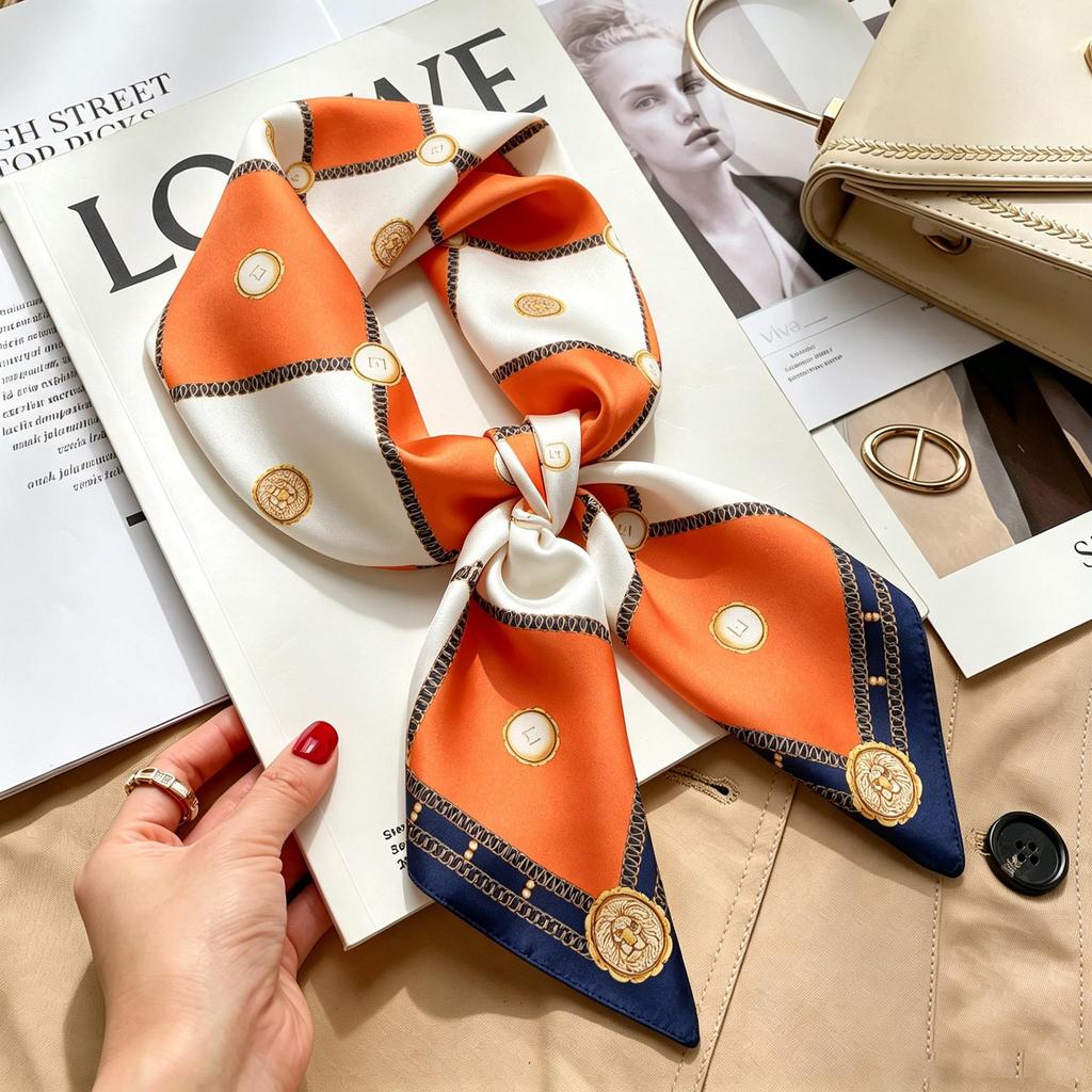 Women's French Retro Cashew Silk Scarf - Versatile Square Scarf & Ribbon Headscarf
