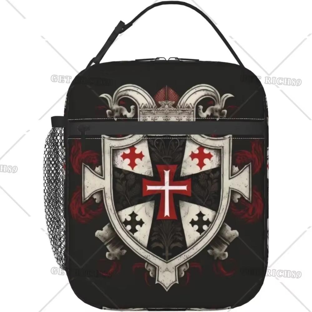 

Knights Templar Cross Insulated Lunch Bag - Reusable Portable Black Lunch Box - Cooler Lunch Tote for Women Men Office Work Trip 26x21x11CM синий