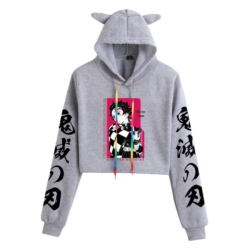 Demon Slayer Japanese Anime Cat-Themed Women's Two-Piece Crop Top & Shorts Set