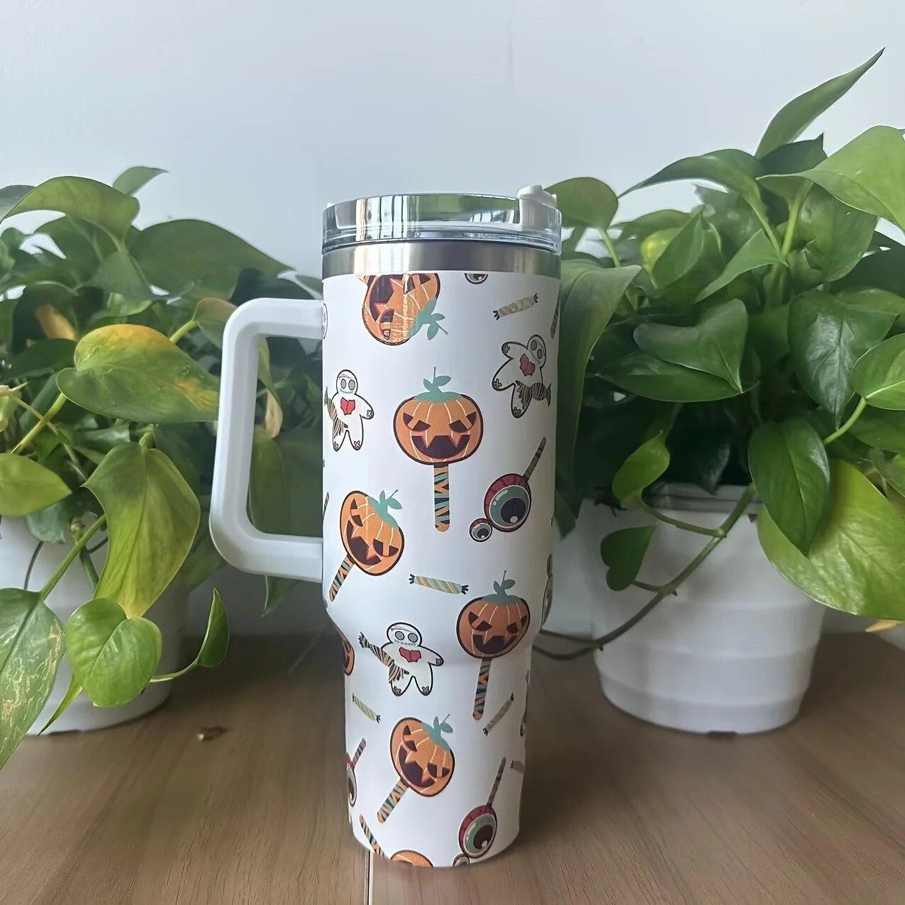 

Christmas New Year gift 40oz Portable Stainless Steel Coffee Cup - Large Capacity Leopard Print Straw Water Bottle 1000-1500ml