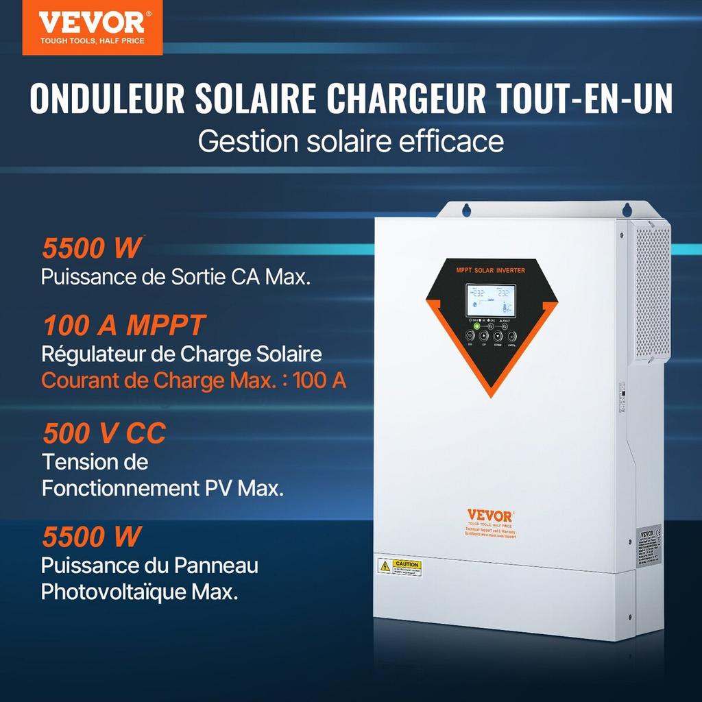 Hybrydowy Falownik Ładowarka Solarna 5500W 230V ze Sterownikiem Solarnym MPPT 100A