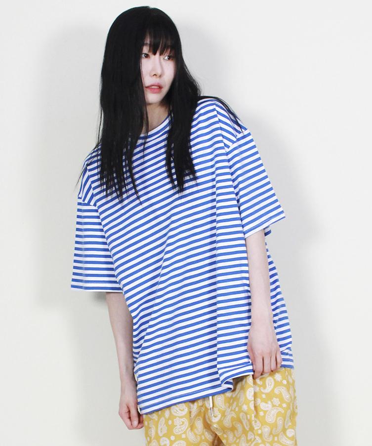 Deumakeu Oversized Striped Short Sleeve T-Shirt Blue