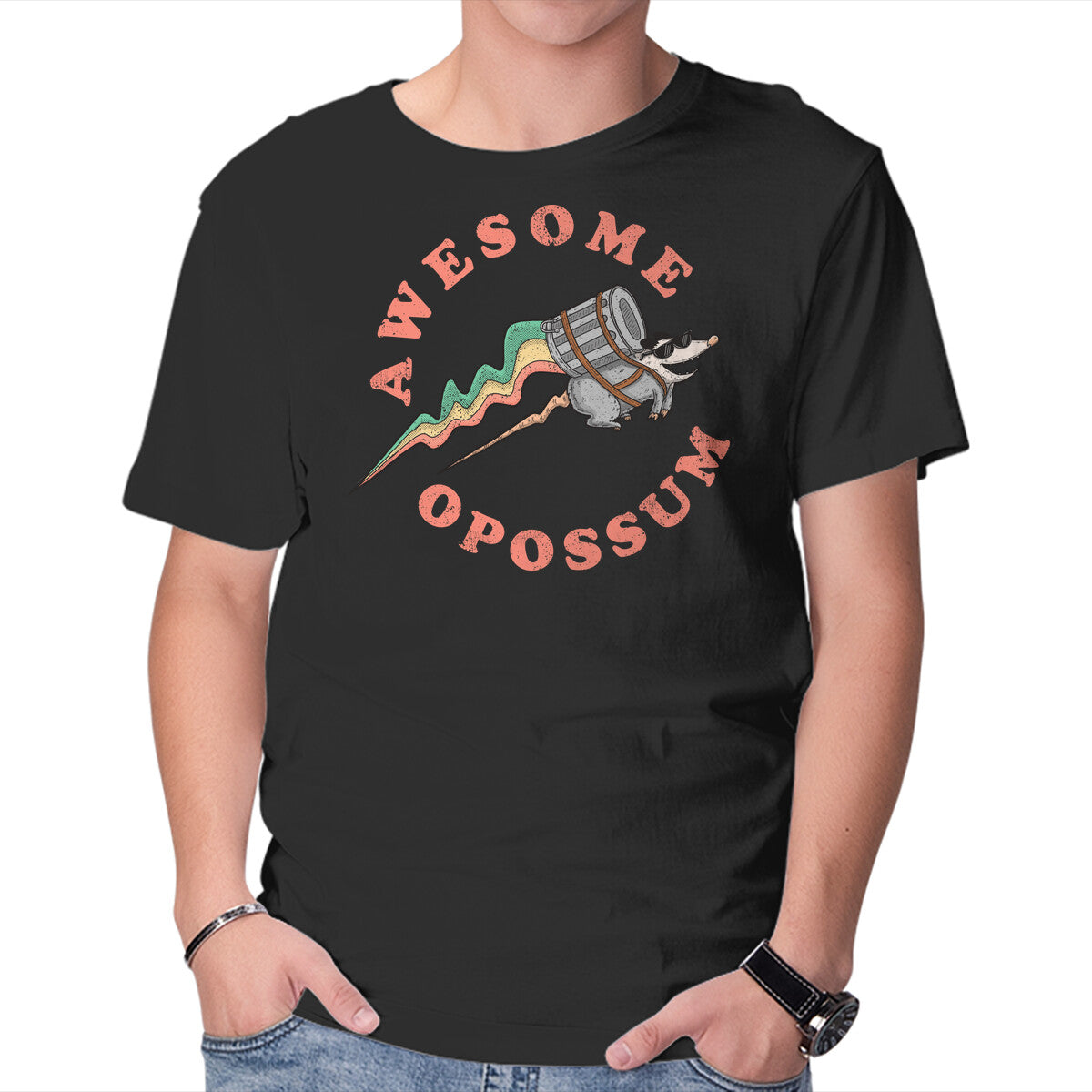 Unisex Crew Neck T-Shirt Awesome Opossum Graphic Short Sleeve Casual Tee XXXXL